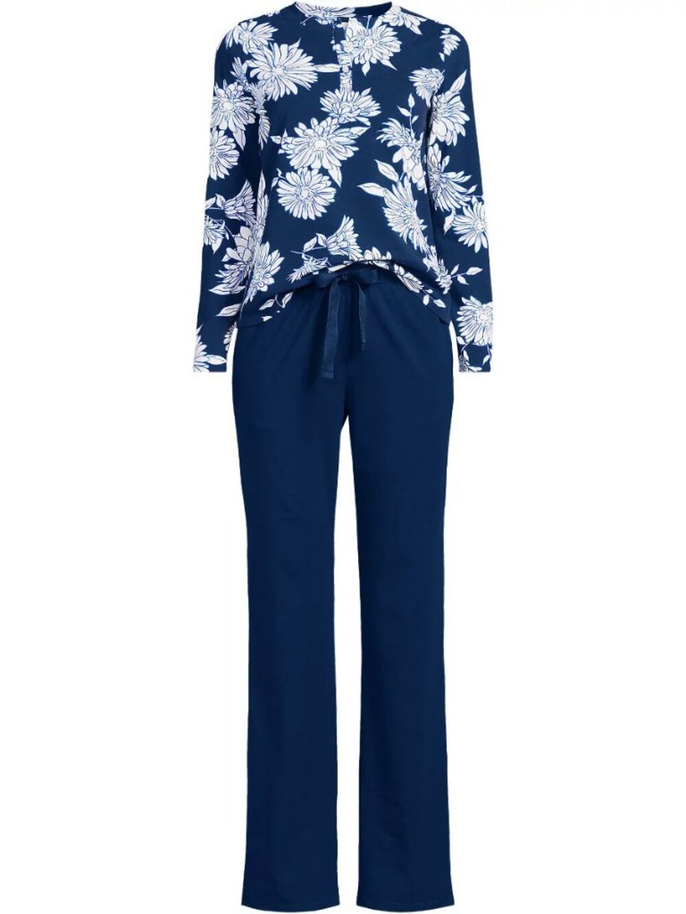 NWT Lands' End Floral Knit Pajama Set Navy XL